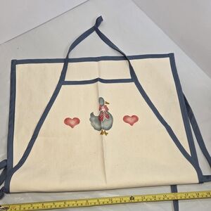 Vintage 80s Country Goose Apron - Blue Ribbon Goose with Hearts